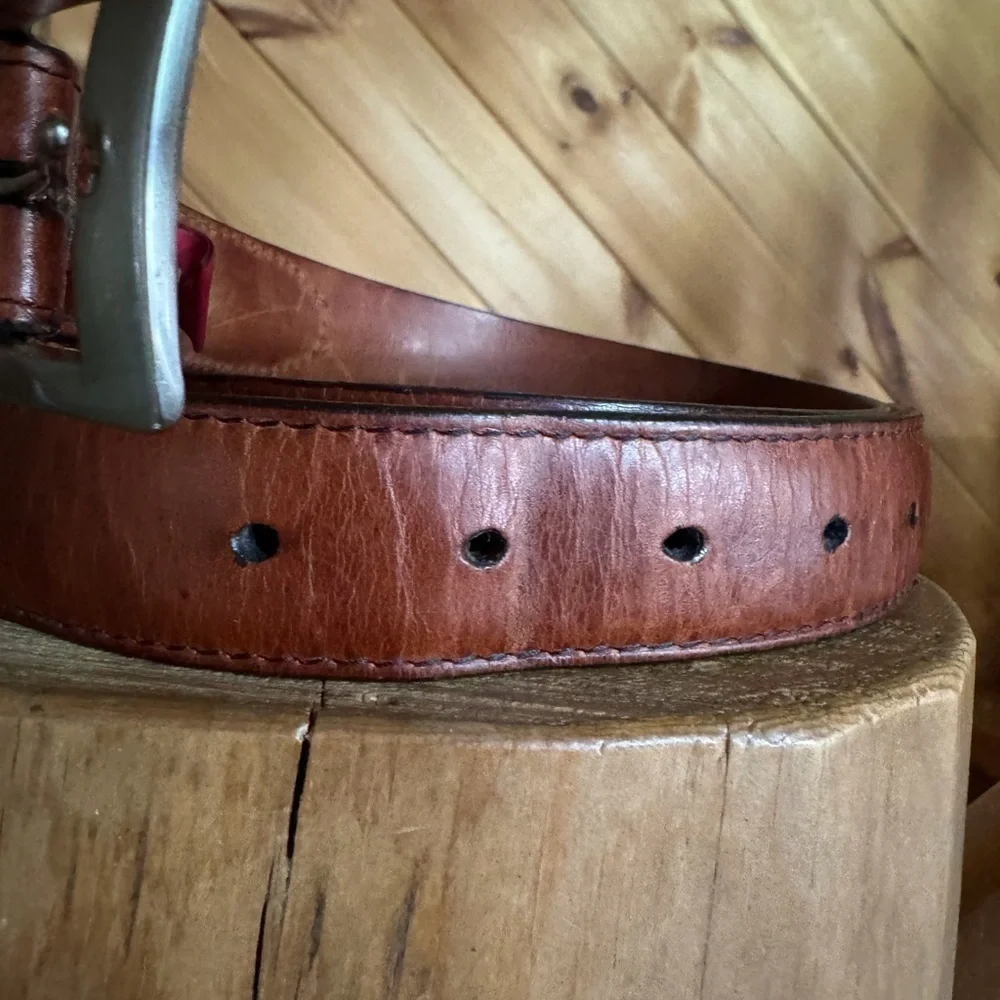 Cole Haan brown rustic stitch leather belt Size 34 Crafted in England